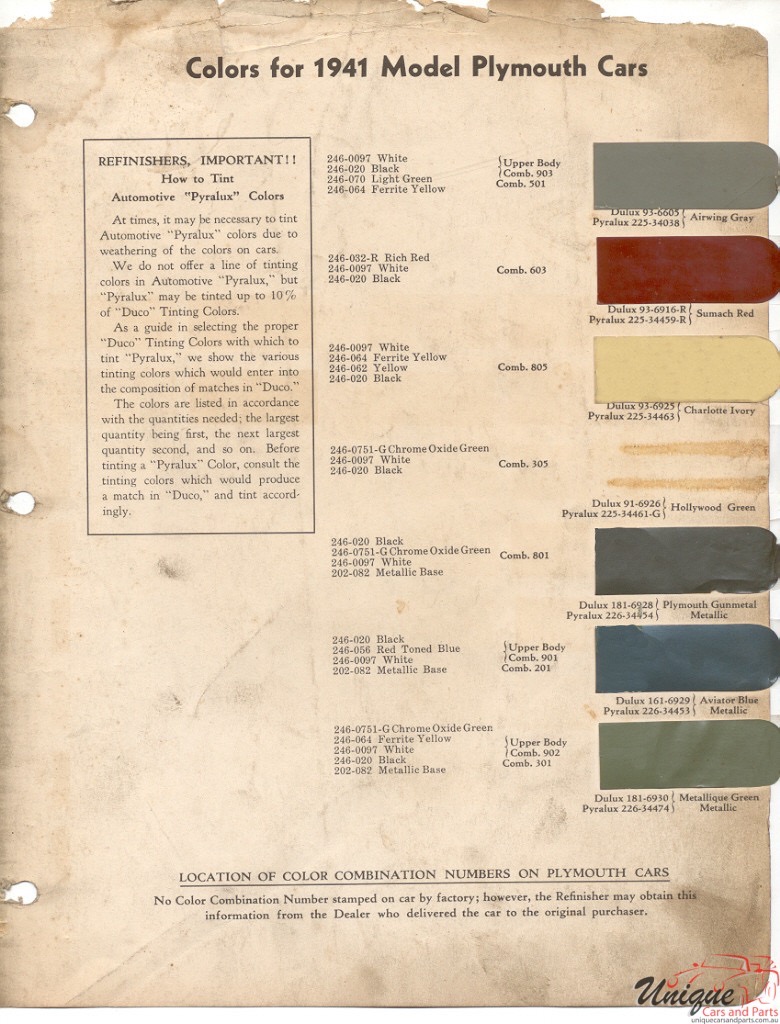 1941 Plymouth Paint Charts DuPont 2